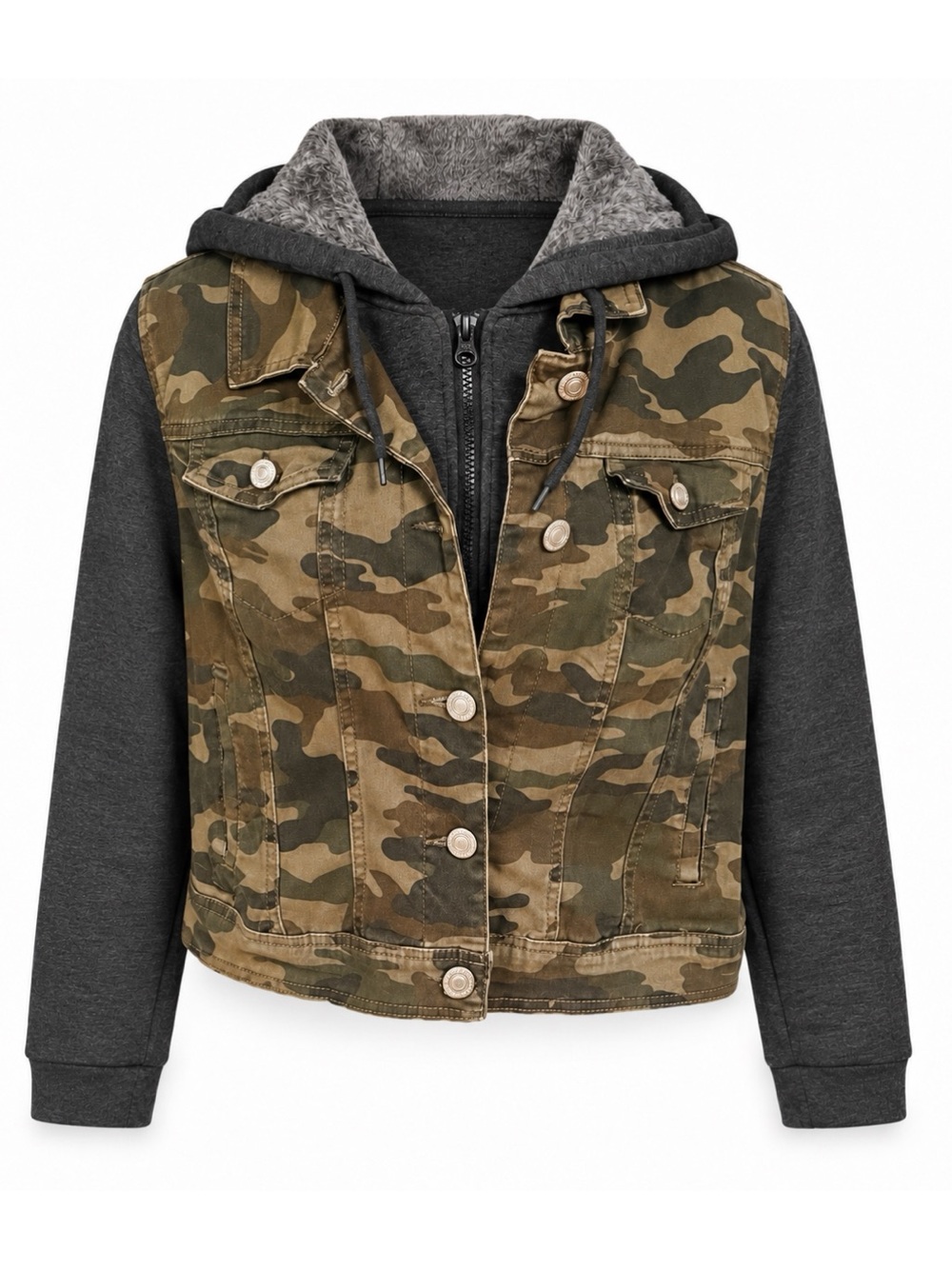Wallflower Camouflage Knit Sleeve Zip Up Dreamer Jacket Womens Juniors Size L